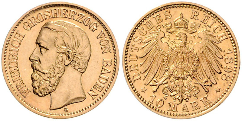 BADEN, Friedrich I., 1852-1907, 10 Mark 1898 G.
Ware ist MwSt-befreit
VAT tax ...