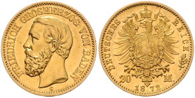 BADEN, Friedrich I., 1852-1907, 20 Mark 1872 G.
 st
J.184