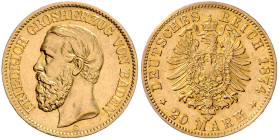 BADEN, Friedrich I., 1852-1907, 20 Mark 1874 G.
Ware ist regelbesteuert
standard taxation
f.st
J.187