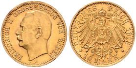 BADEN, Friedrich II., 1907-1918, 10 Mark 1913 G.
 f.st
J.191