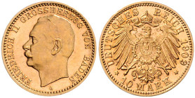 BADEN, Friedrich II., 1907-1918, 10 Mark 1909 G.
Ware ist regelbesteuert
standard taxation
st
J.191