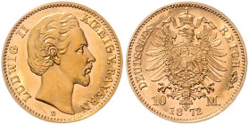 BAYERN, Ludwig II., 1864-1886, 10 Mark 1872 D.
 Prachtex., st
J.193