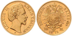 BAYERN, Ludwig II., 1864-1886, 10 Mark 1873 D.
 f.st
J.193