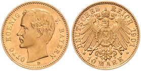 BAYERN, Otto, 1886-1913, 10 Mark 1901 D.
Ware ist MwSt-befreit
VAT tax free
vz/st
J.201