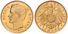 BAYERN, Otto, 1886-1913, 10 Mark 1903 D.
Ware ist regelbesteuert
standard taxation
Erstabschlag
J.201