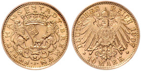 BREMEN, Freie Hansestadt, 10 Mark 1907 J.
 st
J.204