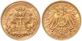 HAMBURG, Freie und Hansestadt, 10 Mark 1910 J.
Ware ist regelbesteuert
standard taxation
st
J.211