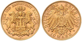 HAMBURG, Freie und Hansestadt, 10 Mark 1905 J.
Ware ist regelbesteuert
standard taxation
st
J.211