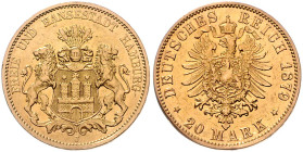 HAMBURG, Freie und Hansestadt, 20 Mark 1879 J.
Ware ist MwSt-befreit
VAT tax free
vz+
J.210