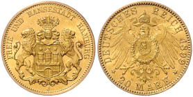 HAMBURG, Freie und Hansestadt, 20 Mark 1899 J.
Ware ist MwSt-befreit
VAT tax free
st
J.212