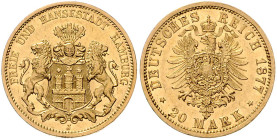HAMBURG, Freie und Hansestadt, 20 Mark 1877 J.
Ware ist MwSt-befreit
VAT tax free
f.st
J.210