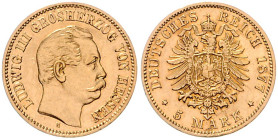 HESSEN, Ludwig III., 1848-1877, 5 Mark 1877 H.
 vz/st
J.215