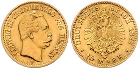HESSEN, Ludwig III., 1848-1877, 10 Mark 1877 H.
 vz/st
J.216