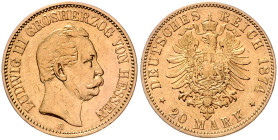 HESSEN, Ludwig III., 1848-1877, 20 Mark 1874 H.
 vz/st
J.217