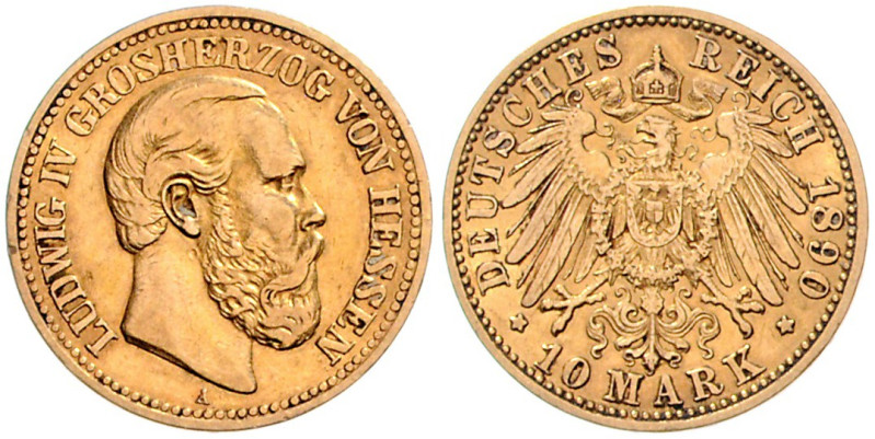 HESSEN, Ludwig IV., 1877-1892, 10 Mark 1890 A.
 ss
J.220