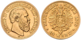 HESSEN, Ludwig IV., 1877-1892, 10 Mark 1878 H.
Ware ist regelbesteuert
standard taxation
vz
J.219