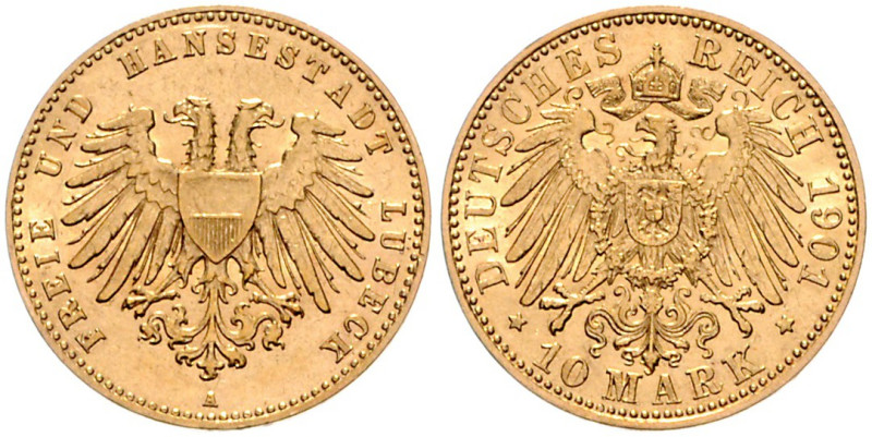 LÜBECK, Freie und Hansestadt, 10 Mark 1901 A.
st
J.227