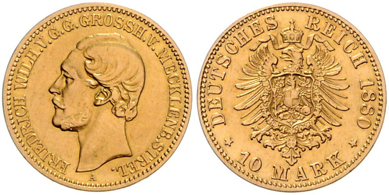 MECKLENBURG-STRELITZ, Friedrich Wilhelm, 1860-1904, 10 Mark 1880 A.
vz+
J.237