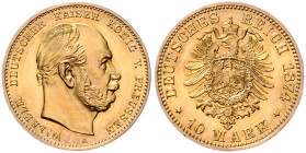 PREUSSEN, Wilhelm I., 1861-1888, 10 Mark 1874 A.
Ware ist regelbesteuert
standard taxation
st
J.245