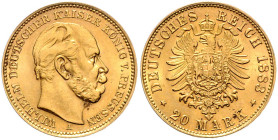 PREUSSEN, Wilhelm I., 1861-1888, 20 Mark 1883 A. 22,5mm; 7,97g.
Ware ist MwSt-befreit
VAT tax free
ss/vz
J.246