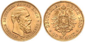 PREUSSEN, Friedrich III., 1888, 10 Mark 1888 A.
Ware ist MwSt-befreit
VAT tax free
kl.Rdf., f.vz
J.247