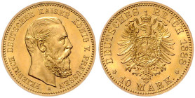 PREUSSEN, Friedrich III., 1888, 10 Mark 1888 A.
Ware ist regelbesteuert
standard taxation
st
J.247