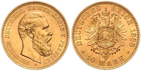 PREUSSEN, Friedrich III., 1888, 10 Mark 1888 A. 19,4mm; 3,98g.
Ware ist MwSt-befreit
VAT tax free
vz
J.247