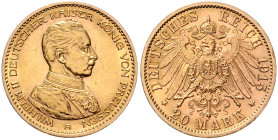 PREUSSEN, Wilhelm II., 1888-1918, 20 Mark 1915 A. Uniform.
st
J.253