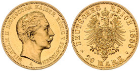 PREUSSEN, Wilhelm II., 1888-1918, 20 Mark 1888 A.
PP
J.250