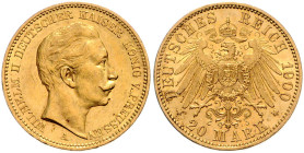 PREUSSEN, Wilhelm II., 1888-1918, 20 Mark 1900 A. 22,5mm; 7,97g.
Ware ist MwSt-befreit
VAT tax free
ss/vz
J.252