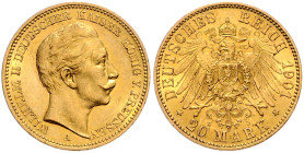 PREUSSEN, Wilhelm II., 1888-1918, 20 Mark 1901 A. 22,5mm; 7,96g.
Ware ist MwSt-befreit
VAT tax free
ss/vz
J.252
