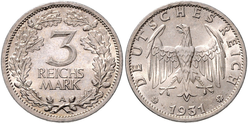 WEIMARER REPUBLIK, 1919-1933, 3 Reichsmark 1931 A.
 st
J.349