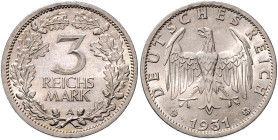 WEIMARER REPUBLIK, 1919-1933, 3 Reichsmark 1931 A.
 st
J.349