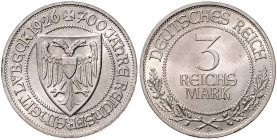 WEIMARER REPUBLIK, 1919-1933, 3 Reichsmark 1926 A. Lübeck.
 st
J.323