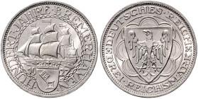 WEIMARER REPUBLIK, 1919-1933, 3 Reichsmark 1927 A. Bremerhaven.
 st
J.325