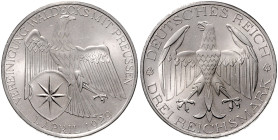 WEIMARER REPUBLIK, 1919-1933, 3 Reichsmark 1929 A. Waldeck.
 st
J.337