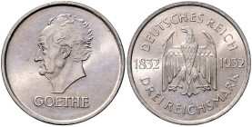 WEIMARER REPUBLIK, 1919-1933, 3 Reichsmark 1932 A. Goethe.
 st
J.350