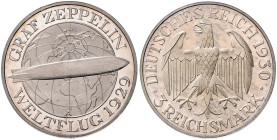 WEIMARER REPUBLIK, 1919-1933, 3 Reichsmark 1930 A. Zeppelin.
 PP
J.342