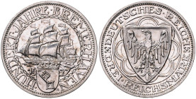 WEIMARER REPUBLIK, 1919-1933, 3 Reichsmark 1927 A. Bremerhaven.
 leicht ber. PP
J.325