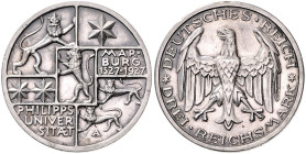 WEIMARER REPUBLIK, 1919-1933, 3 Reichsmark 1927 A. Marburg.
 leicht ber. PP
J.330