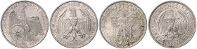 WEIMARER REPUBLIK, 1919-1933, 3 Reichsmark 1929 A. Vereinigung Waldecks mit Preußen (vz; 30mm; 14,96g; 12h). DAZU:3 Reichmark 1929 E. 1000 Jahre Burg ...