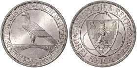 WEIMARER REPUBLIK, 1919-1933, 3 Reichsmark 1930 A. Reihnlandräumung. 30mm; 15,04g.
 st
J.345