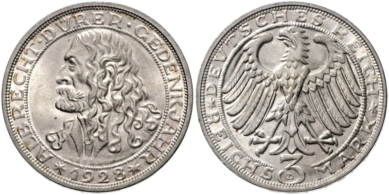 WEIMARER REPUBLIK, 1919-1933, 3 Reichsmark 1928 D. Dürer.
 st
J.332