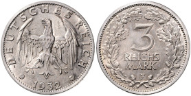 WEIMARER REPUBLIK, 1919-1933, 3 Reichsmark 1932 F.
 st
J.349