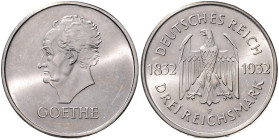 WEIMARER REPUBLIK, 1919-1933, 3 Reichsmark 1932 F. Goethe.
 st
J.350