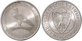 WEIMARER REPUBLIK, 1919-1933, 3 Reichsmark 1930 F. Rheinlandräumung.
 st
J.345