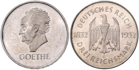 WEIMARER REPUBLIK, 1919-1933, 3 Reichsmark 1932 G. Goethe.
 st
J.350