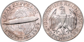 WEIMARER REPUBLIK, 1919-1933, 5 Reichsmark 1930 G. Zeppelin. 25,01g. Ex HBA 78, Nov.2021, Nr.292.
 vz
J.343