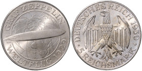 WEIMARER REPUBLIK, 1919-1933, 5 Reichsmark 1930 A. Zeppelin.
 st
J.343