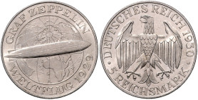 WEIMARER REPUBLIK, 1919-1933, 5 Reichsmark 1930 A. Zeppelin.
 kl.Kr. (Hairlines), f.st
J.343
